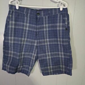 Quiksilver Plaid Chino Shorts Mens 34 Blue Grey Regular Fit Checkered Summer